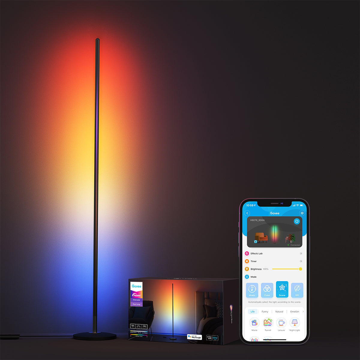 Govee RGBICW Smart Corner Floor Lamp (1.3m High) - Smart LED Light - UNBOXED DEAL