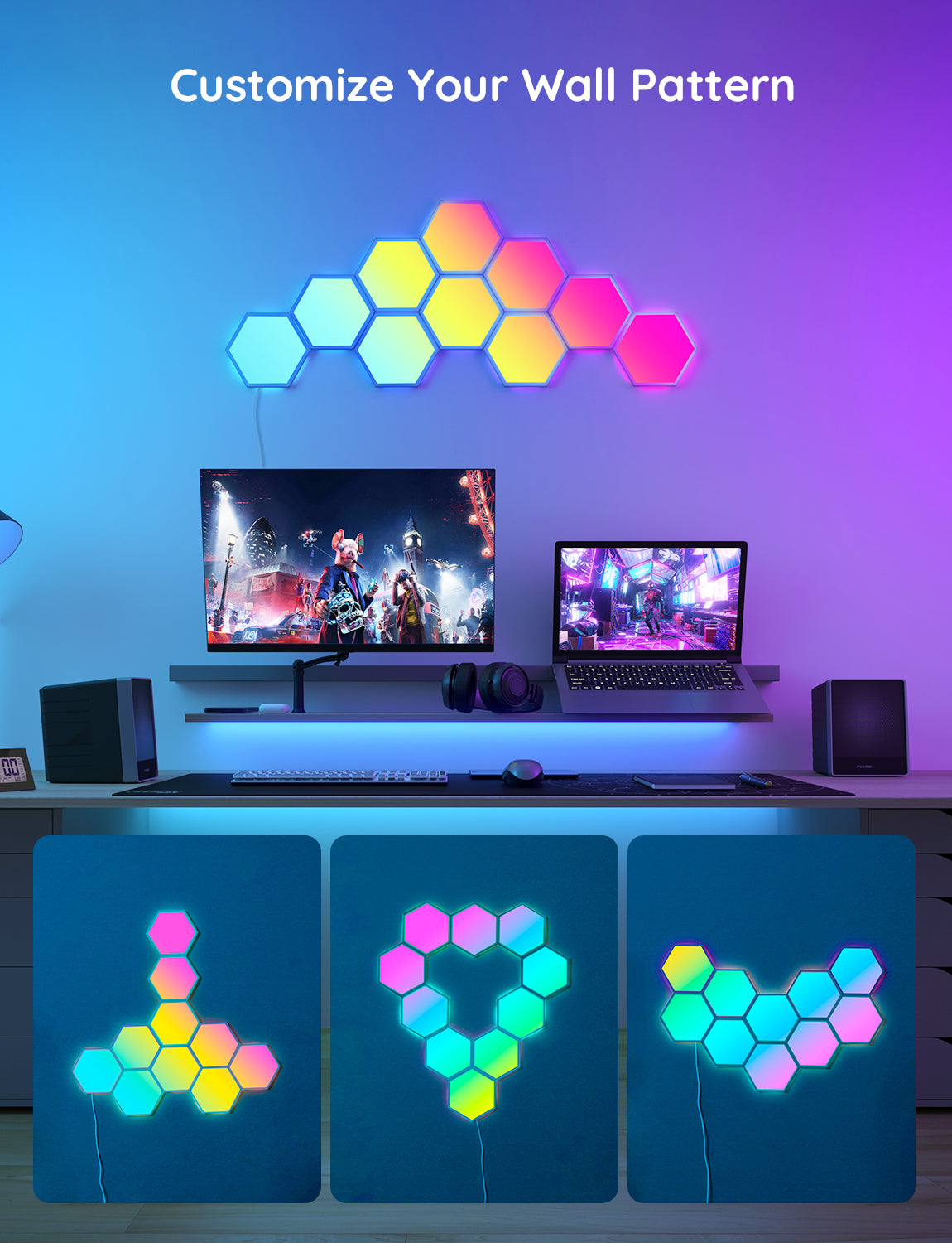 Govee Glide Hexa Light Panels (10PCS) - Smart RGBIC LED Panels for Gaming & Ambiance