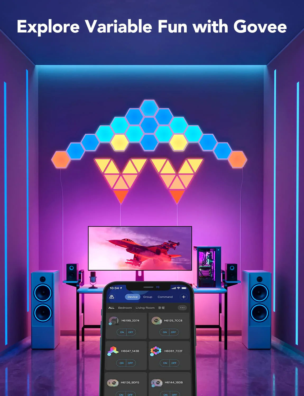 Govee Glide Hexa Light Panels (10PCS) - Smart RGBIC LED Panels for Gaming & Ambiance