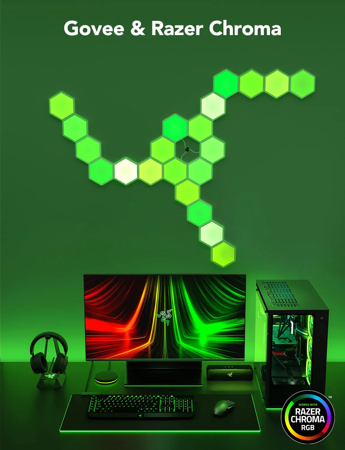 Govee Glide Hexa Light Panels (10PCS) - Smart RGBIC LED Panels for Gaming & Ambiance