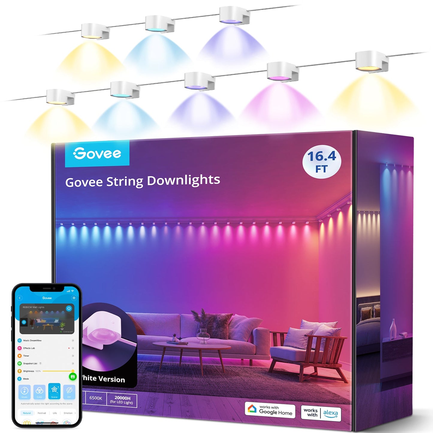 Govee RGBIC String Downlights - Smart RGBIC Ambient Wall/Ceiling Light