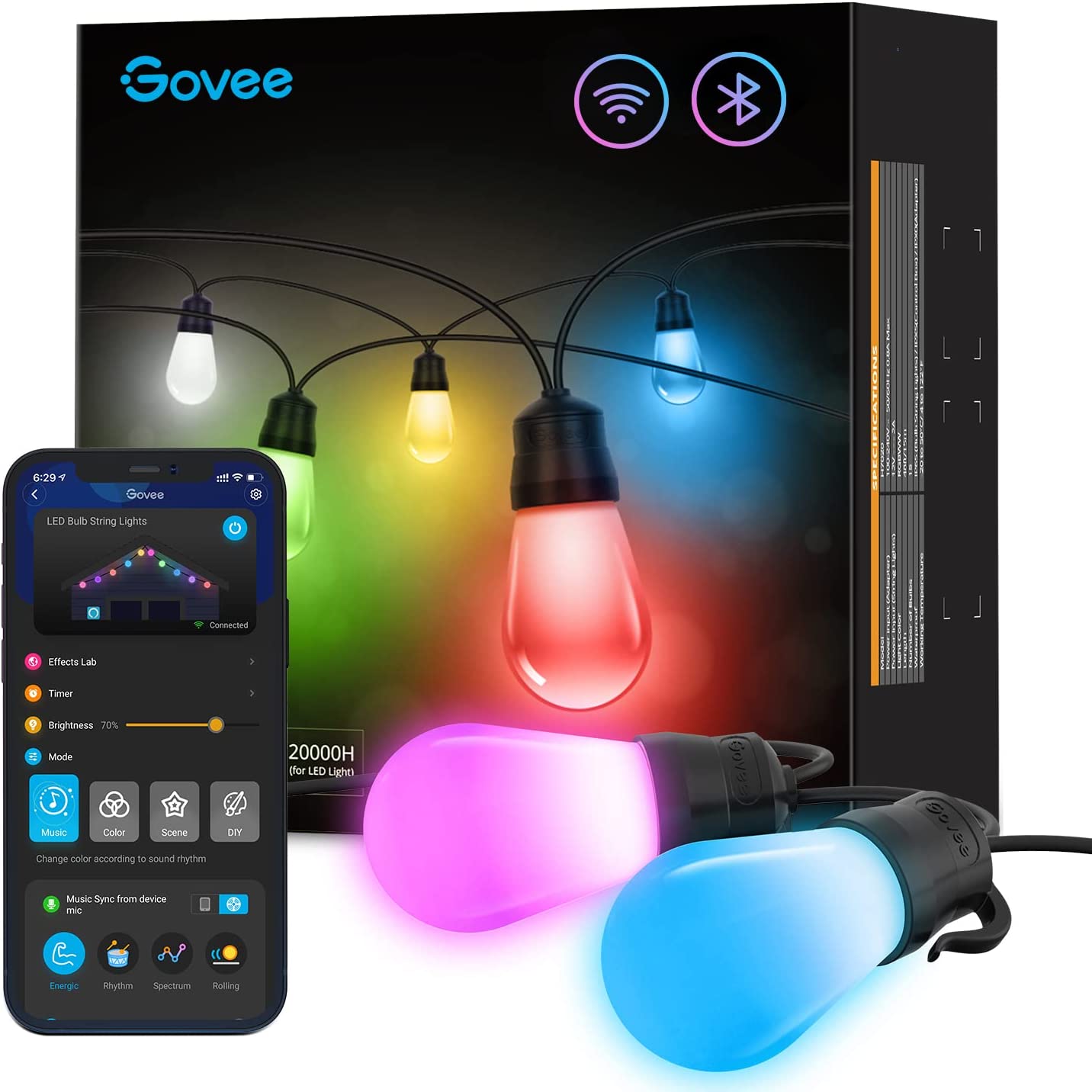 Govee RGBIC Warm White Wi-Fi & Bluetooth Smart Outdoor String Lights (15m) - UNBOXED DEAL