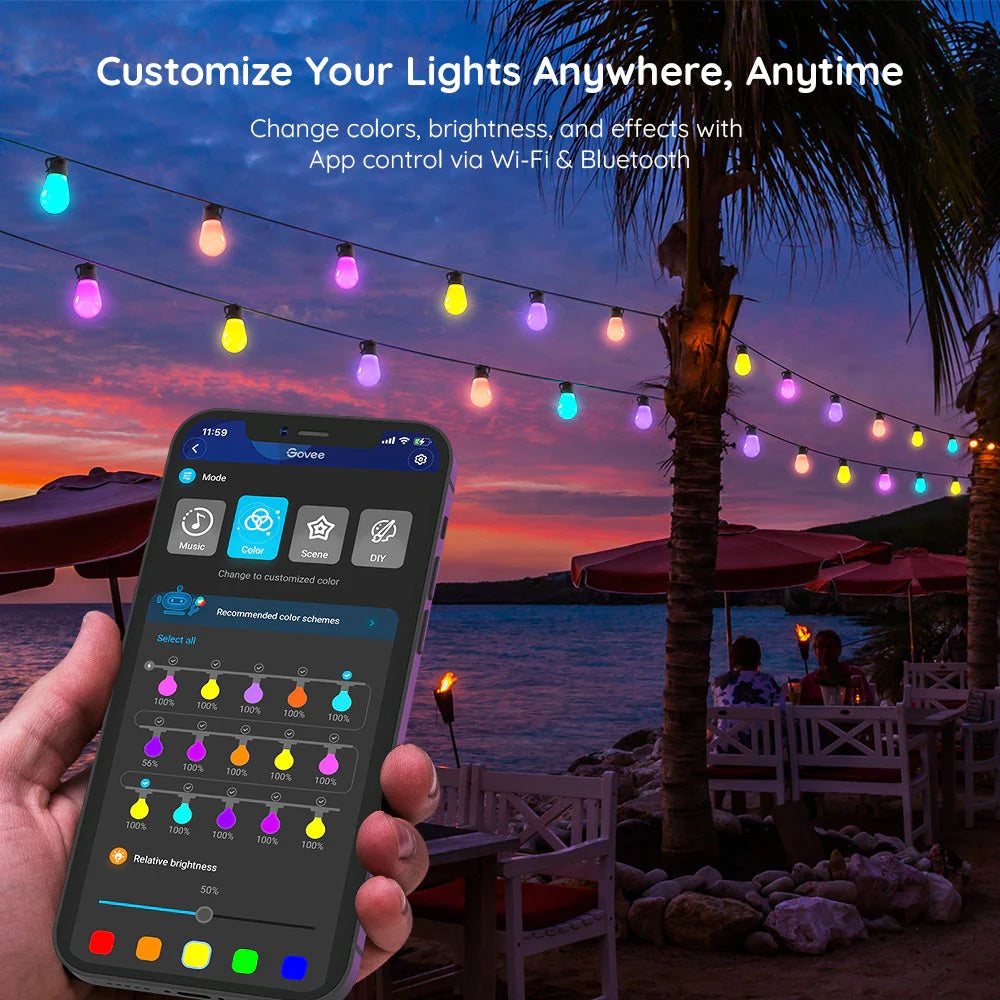 Govee RGBIC Warm White Wi-Fi & Bluetooth Smart Outdoor String Lights (15m) - UNBOXED DEAL