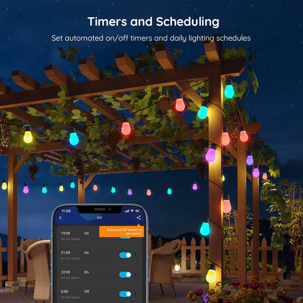 Govee RGBIC Warm White Wi-Fi & Bluetooth Smart Outdoor String Lights (15m) - UNBOXED DEAL